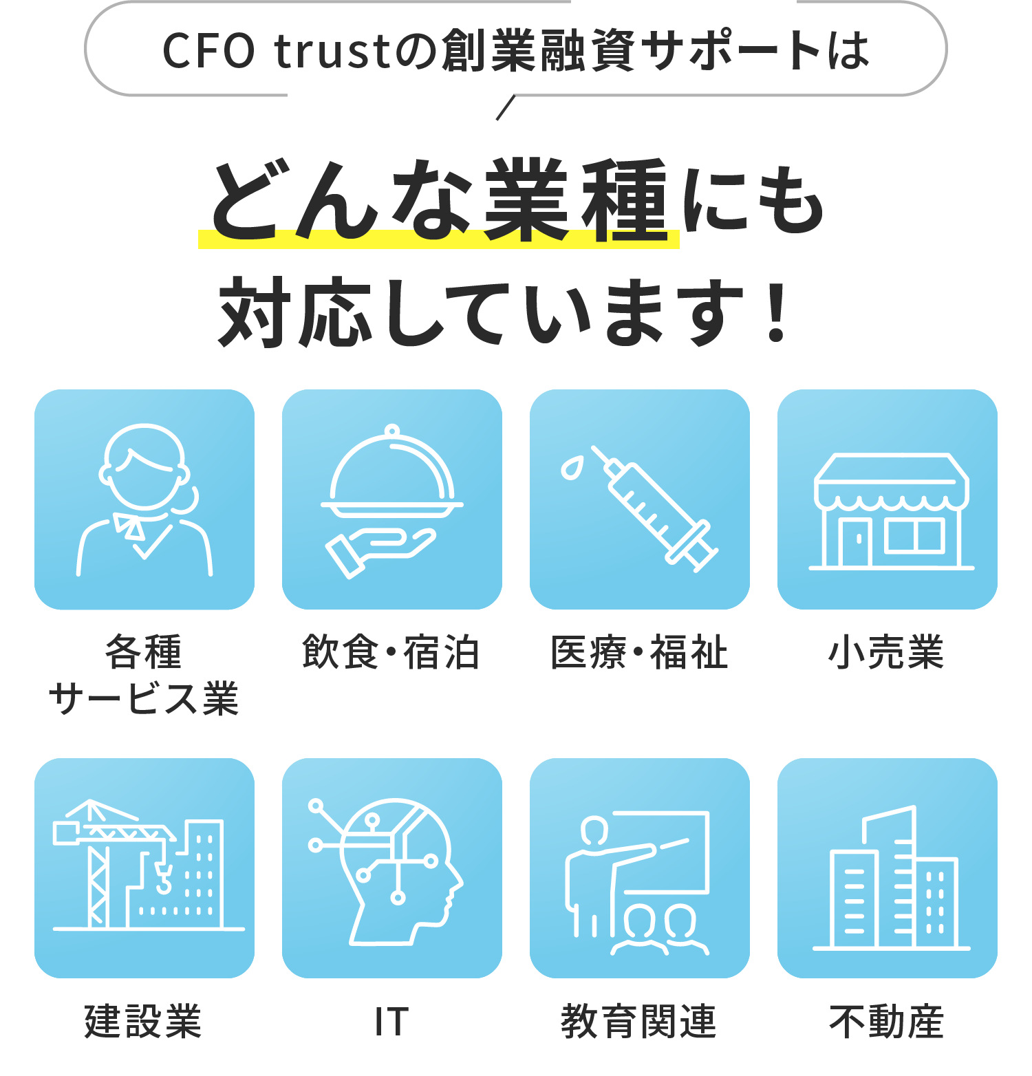 CFO trustの創業融資サポートはどんな業種にも対応しています！