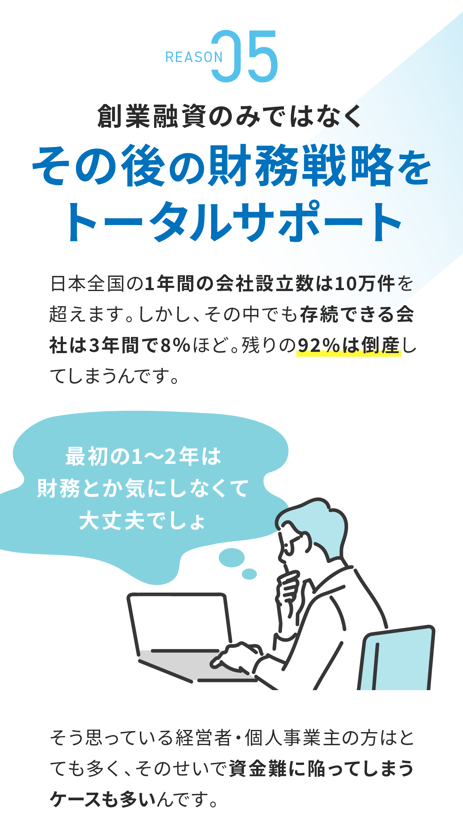 創業融資のみではなくその後の財務戦略をトータルサポート