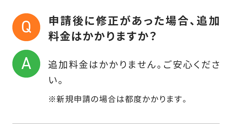 申請後に修正があった場合、追加料金はかかりますか？