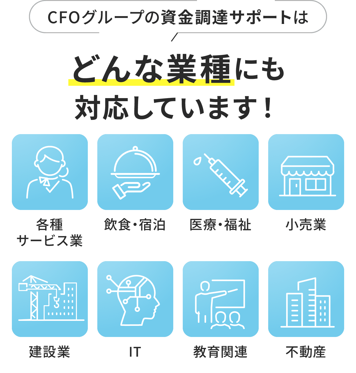 CFOグループの資金調達サポートはどんな業種にも対応しています！